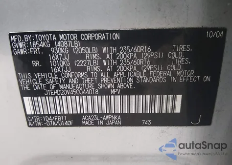 2005 Toyota Rav4 z USA, uszkodzony, nr VIN JTEHD20V450044018